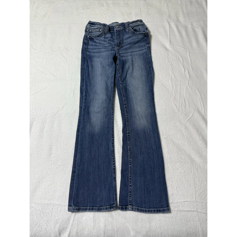 Daytrip Womens 28‎ Virgo Bootcut Jeans Blue Stitch Medium Wash Denim 28x29.5